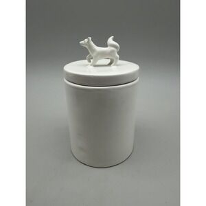 West Elm White Ceramic Canister w/ Dog Lid – Modern Kitchen Storage Jar